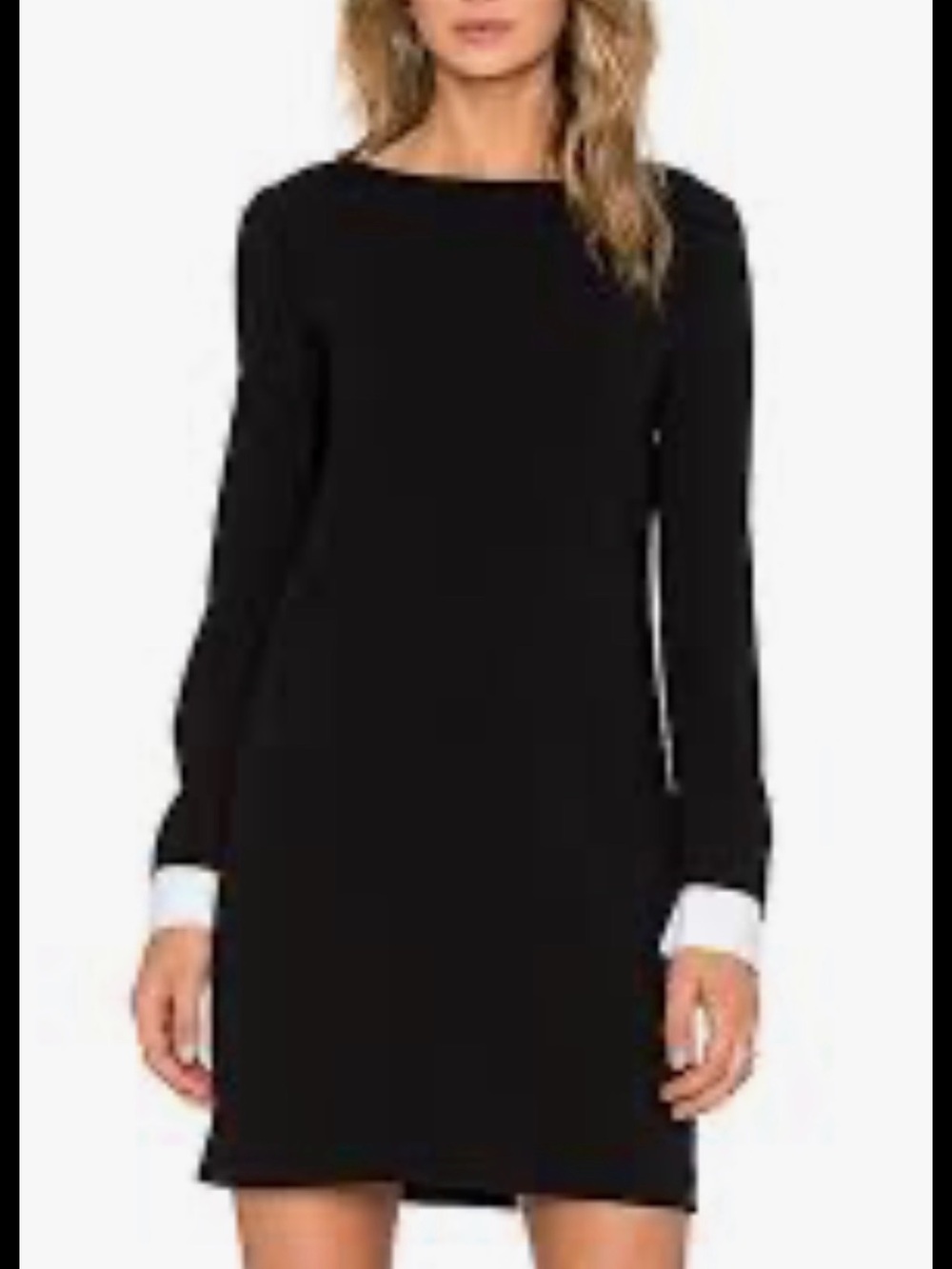 Theory Black Shift Dress with White Contrast Cuffs